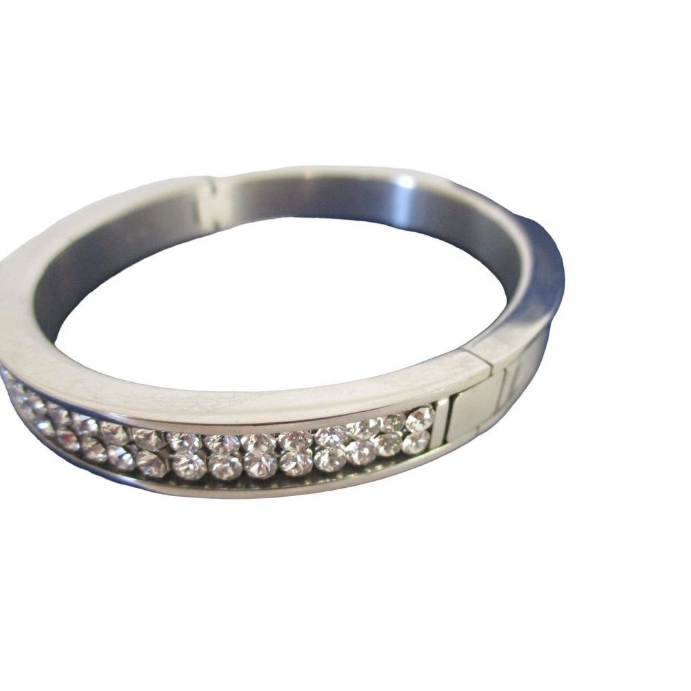 *SWAROVSKI Silver Bangle Bracelet with Pave Crystals